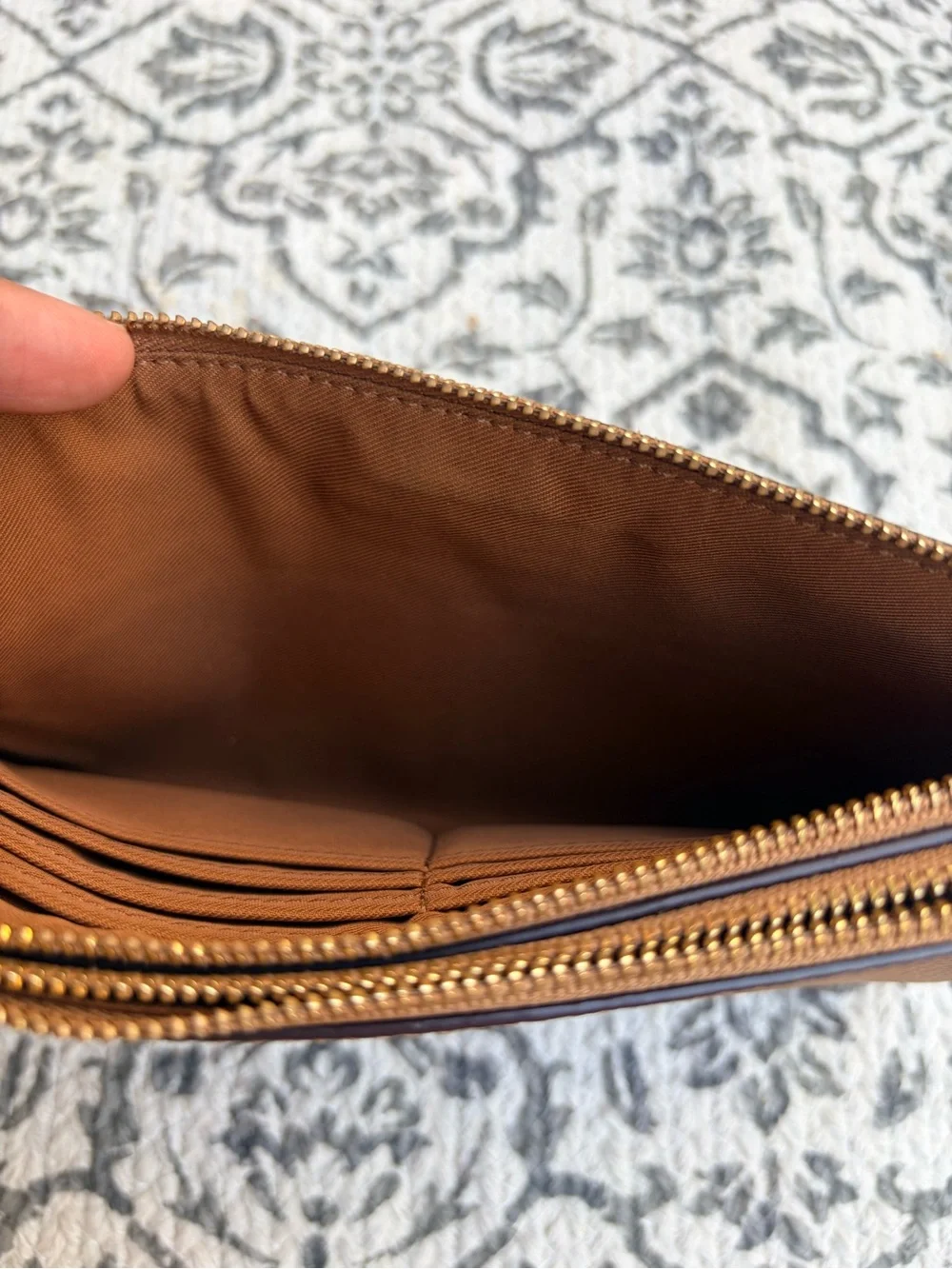Coach Pebbled Leather Zip Pouch in Saddle Brown with Gold Hardware
